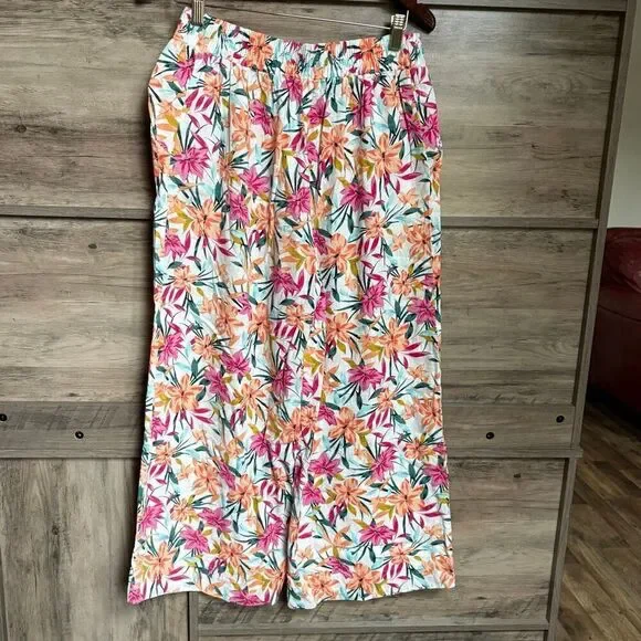 Jessica Simpson Tropical Floral Linen Flowy Wide Leg Pants - Picture 4 of 16